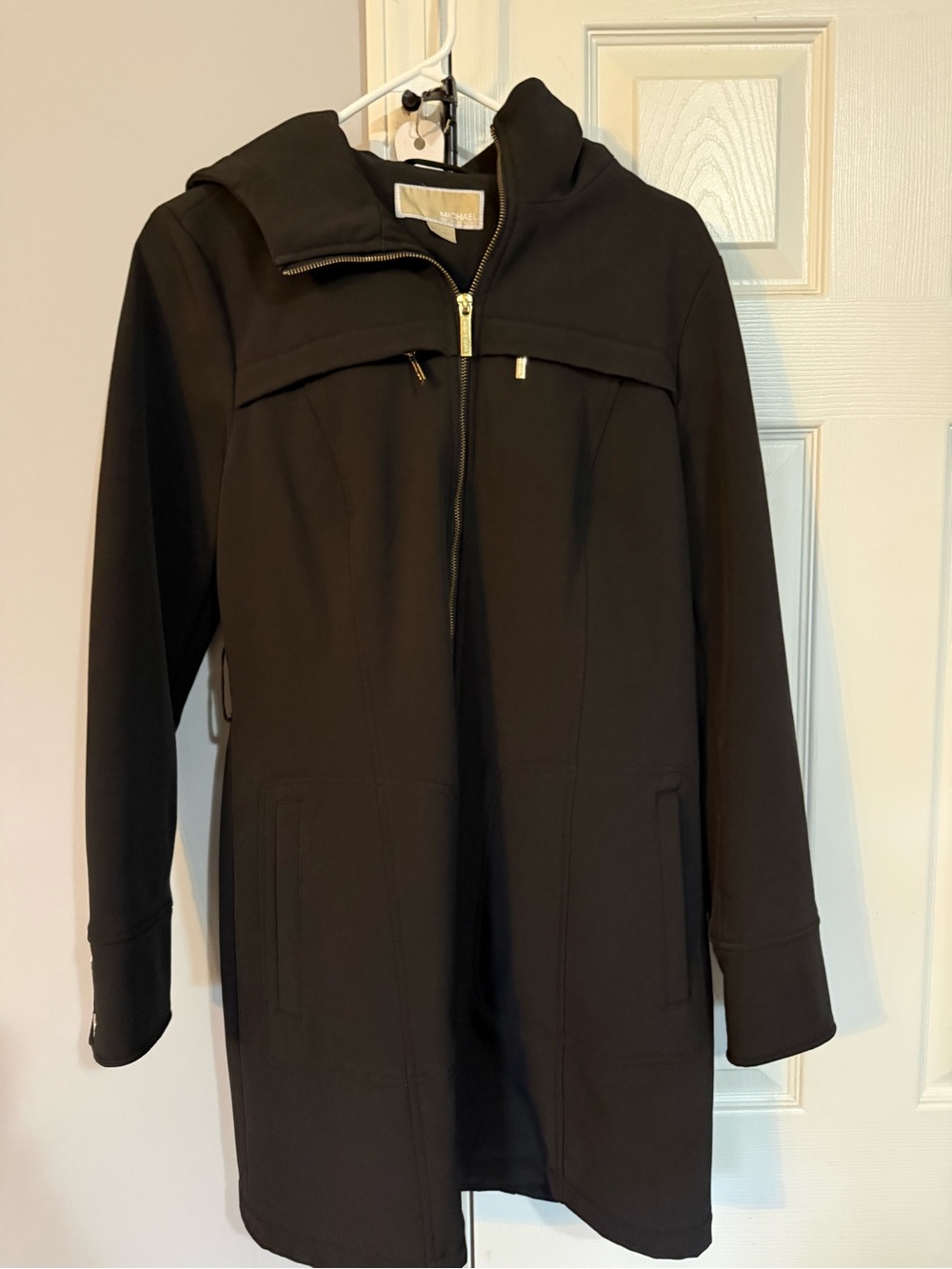 Michael Kors Black Hooded Zip-Up Trench Coat